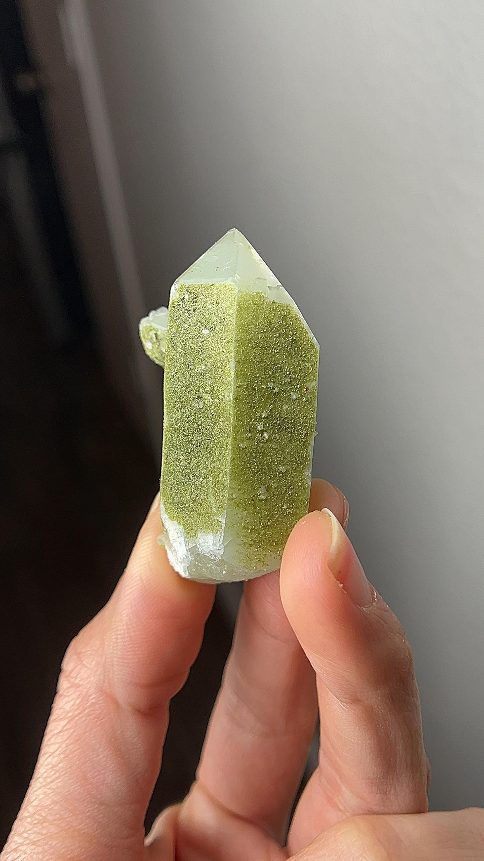 Thumbnail: Extra Sparkly Epidote Quartz #3 - Extra Grade, Polished Quartz Point with Green