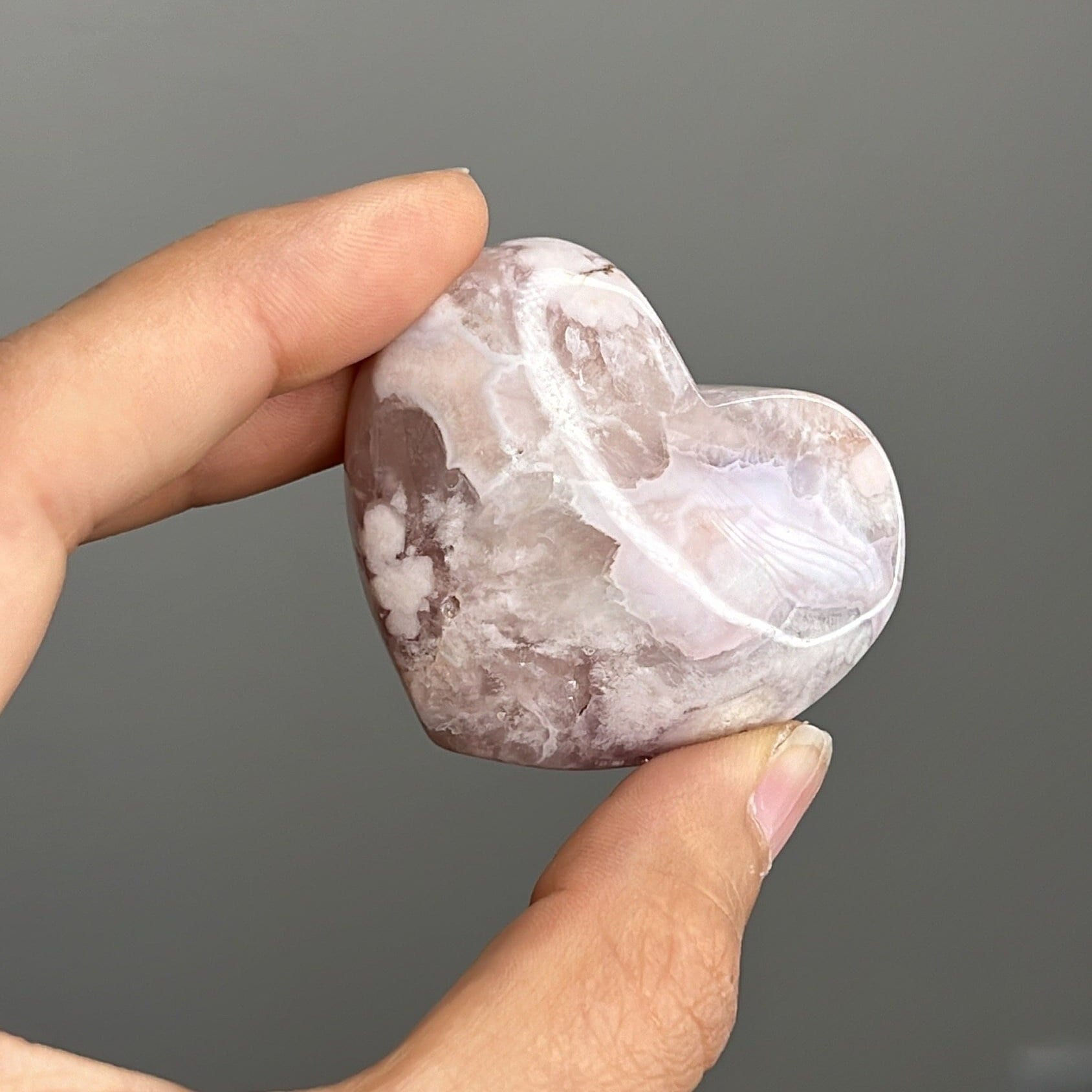 Pink Amethyst x Flower Agate Hear Palm Stone #B6