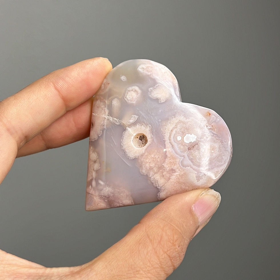 Thumbnail: Pink Amethyst x Flower Agate Heart Palm Stone #B7