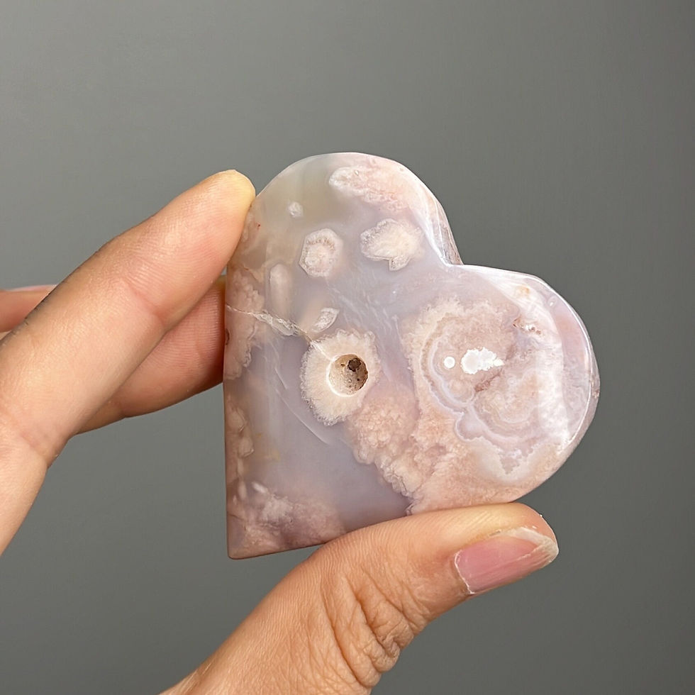 Thumbnail: Pink Amethyst x Flower Agate Heart Palm Stone #B7