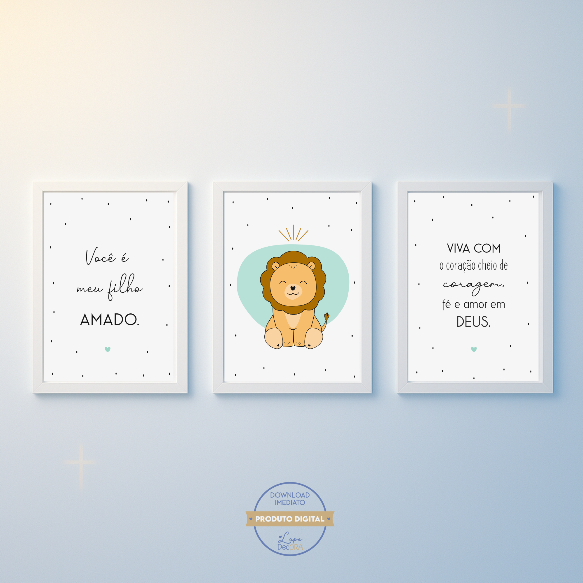 Kit com 3 Artes Digitais - Leão Coragem Plenitude