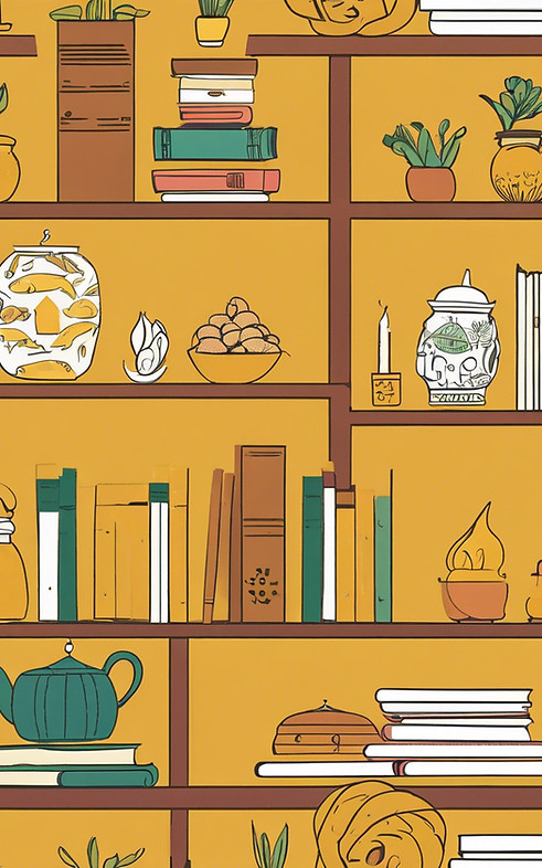 mustard theme bookcase, incense, journals, yoga matts.jpg