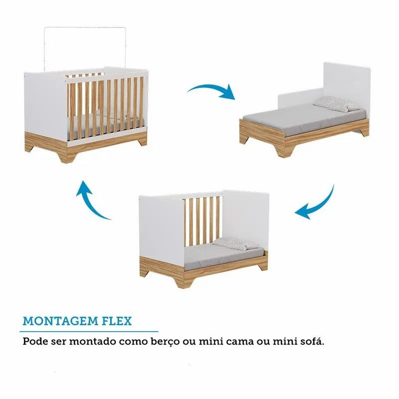 Miniatura: Comoda Popy Porta Lisa + Berço Cama Americano Popy, 100% MDF - Peroba
