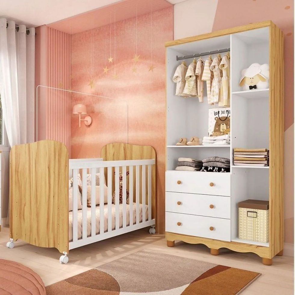 Miniatura: Roupeiro Junior 3 Portas + Berço Americano Lumi, 100% MDF - Peroba