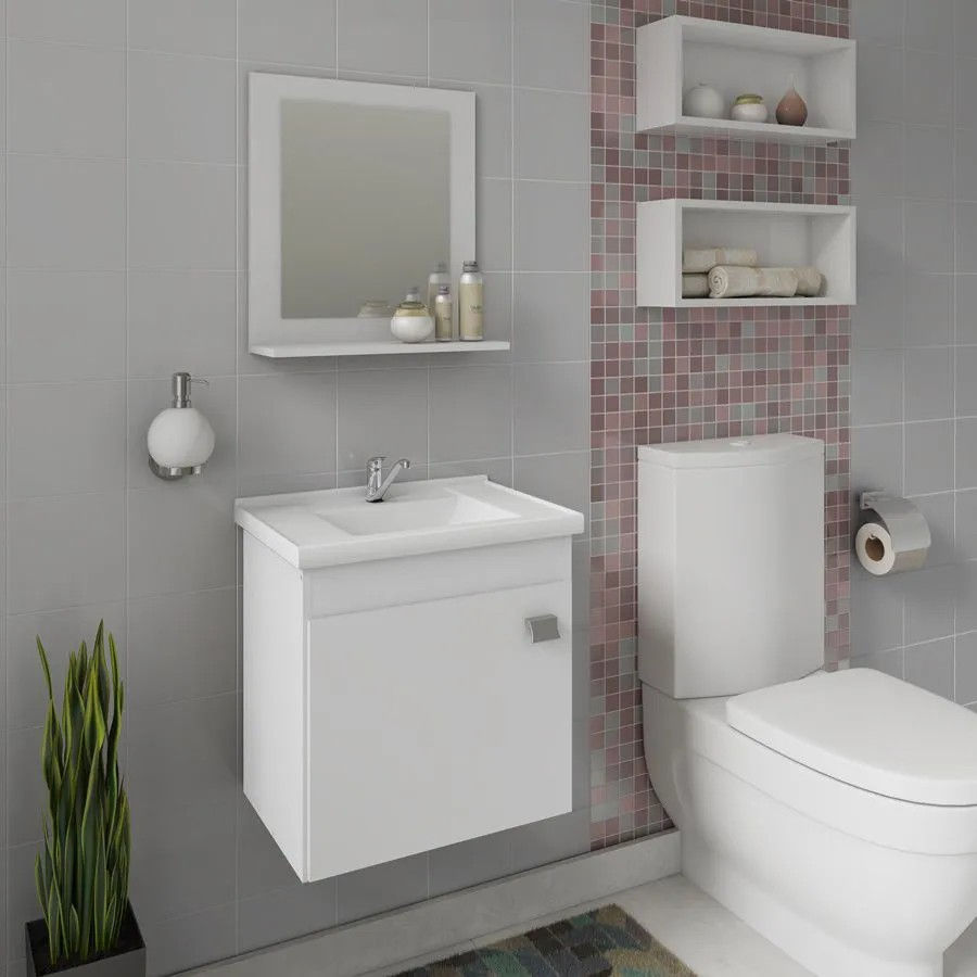 Gabinete para Banheiro com Pia e Espelheira Íris - Mgm Móveis