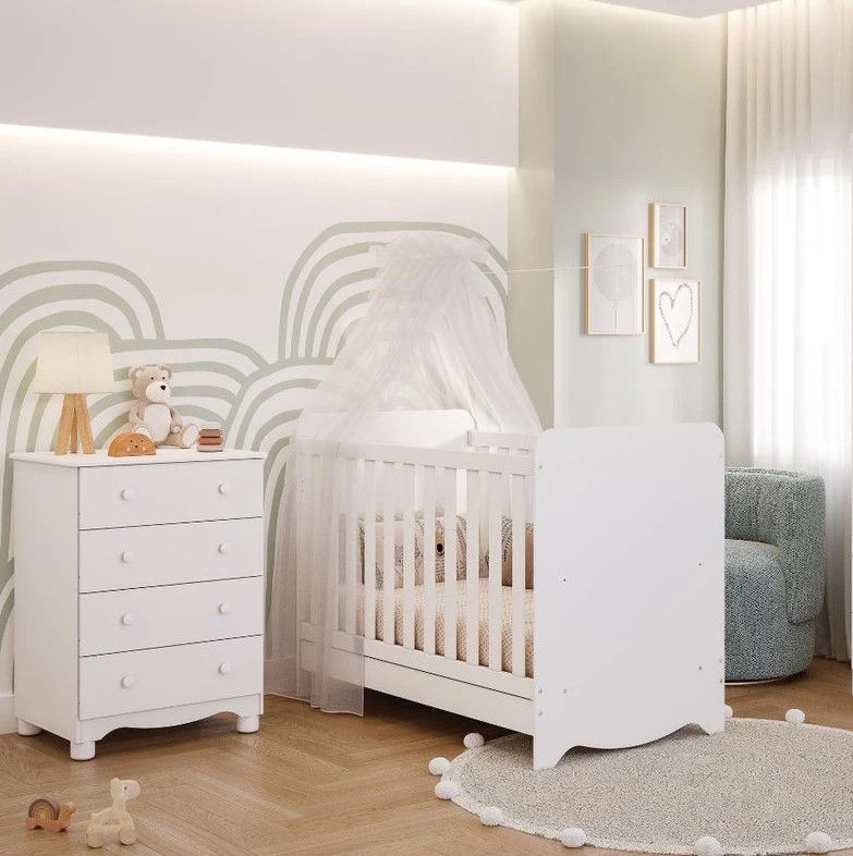 Comoda Junior Simples +Berço Ben Americano, 100% MDF - Peroba