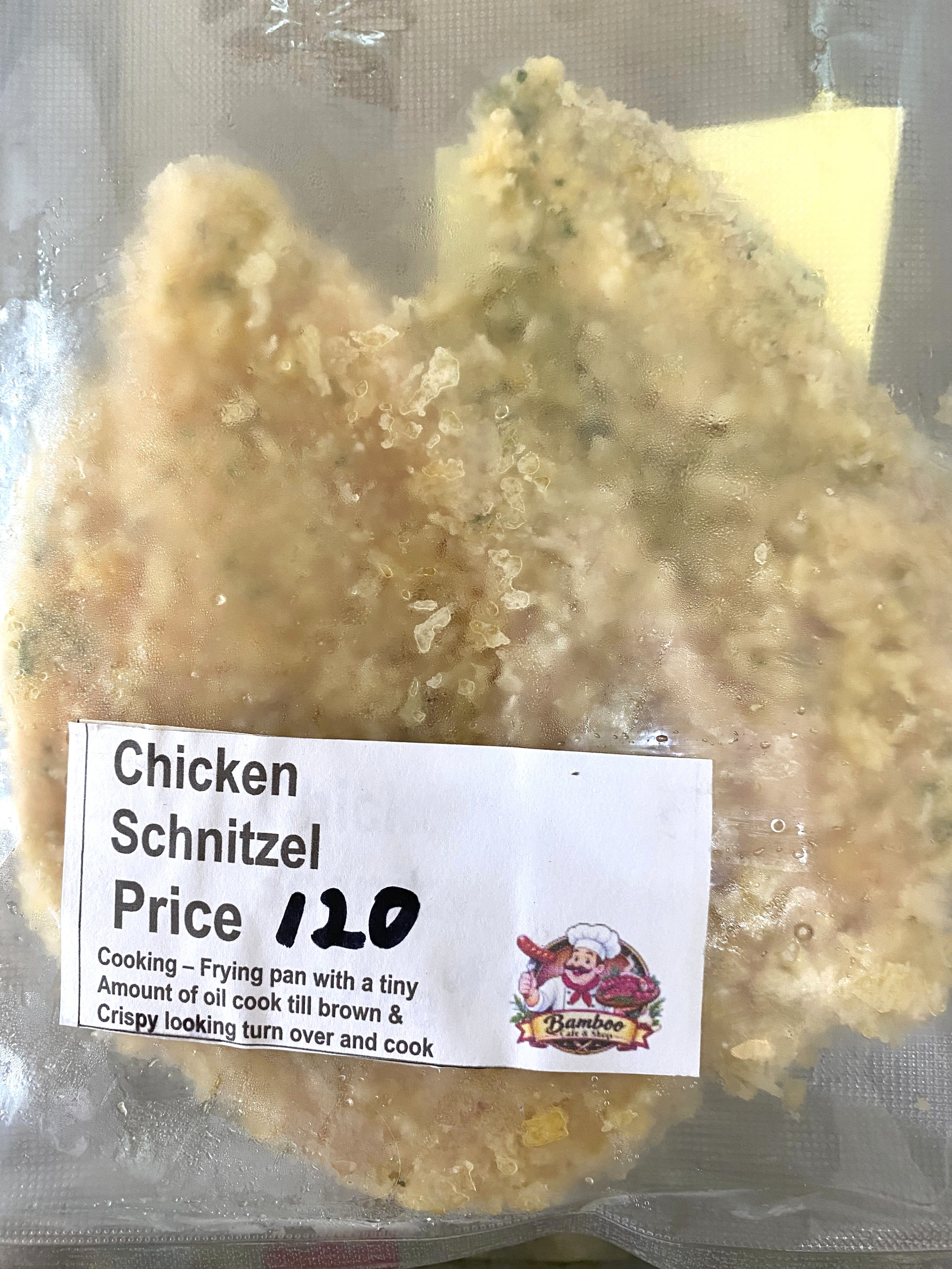 Breaded Schnitzel Chicken in packaging with price label