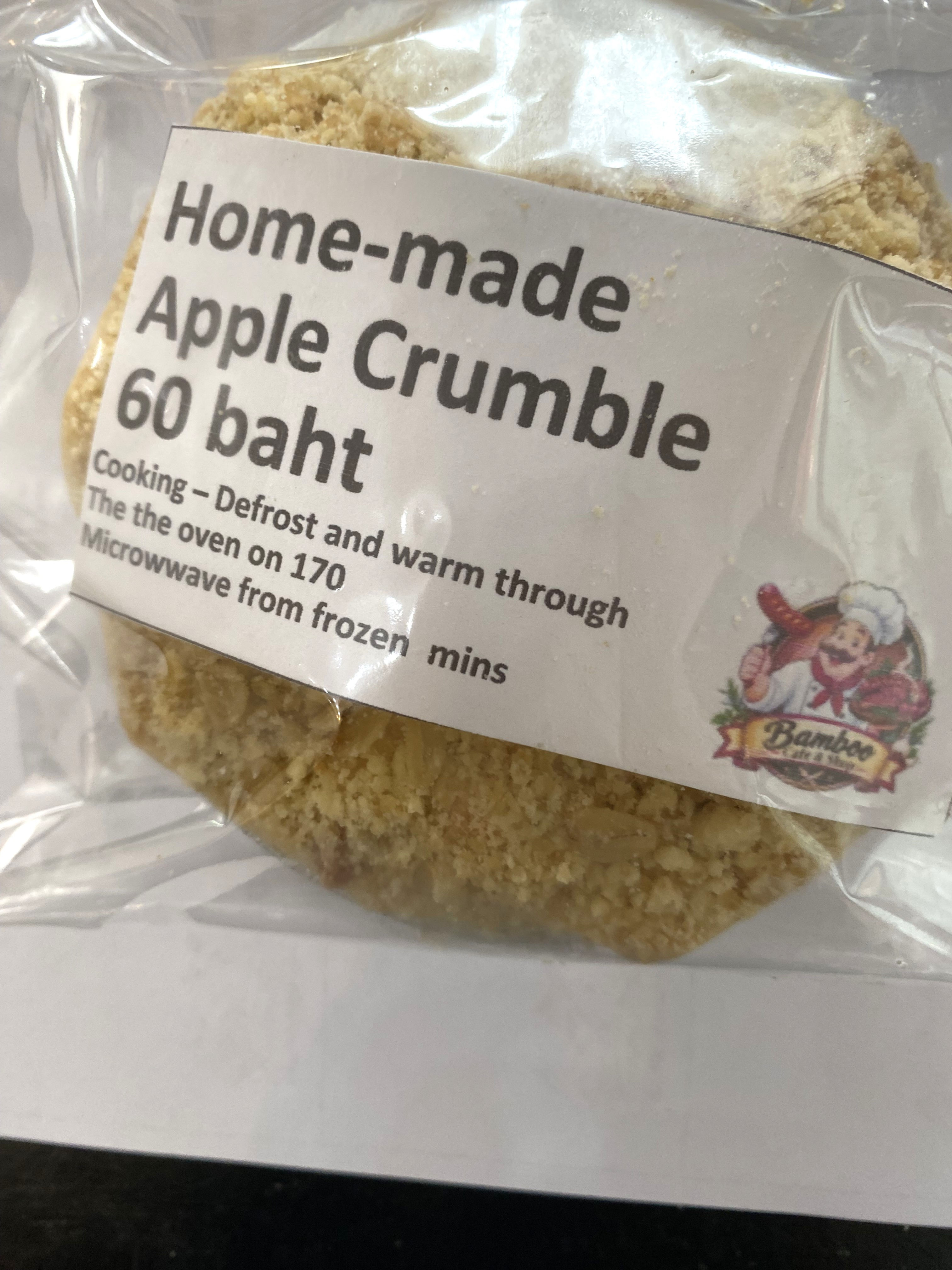 Home-made Apple Crumble in packaging ready for heating for 60 baht