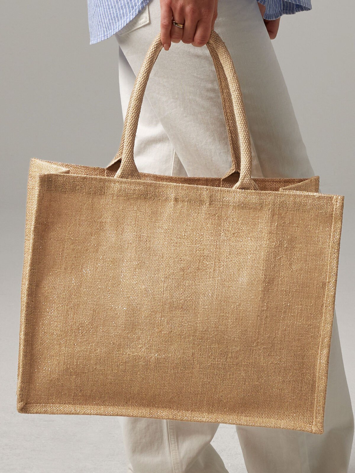Sac shopping jute pailleté 42x33x19 cm - Naturel/Or