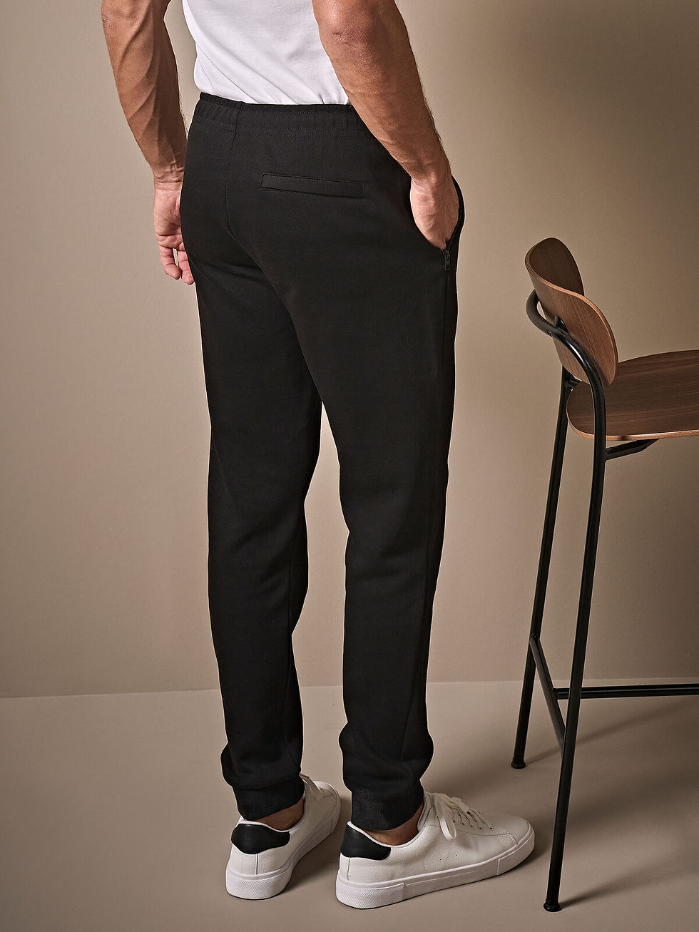 Miniature : Pantalon de sport zippé coton interlock côtelé - Noir