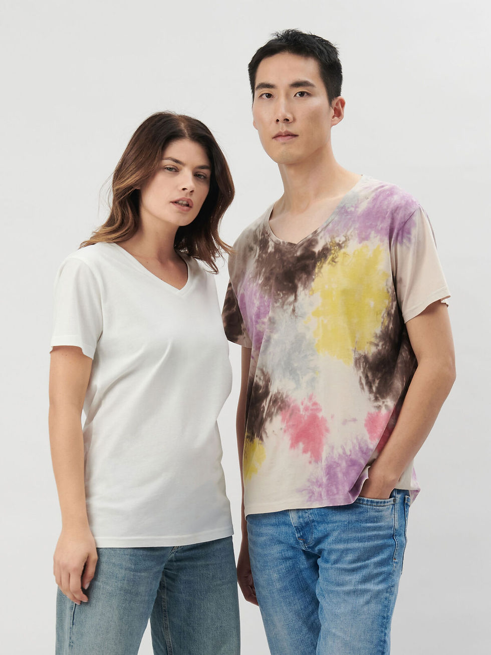 Miniature : T-shirt col V coton - 5 coloris