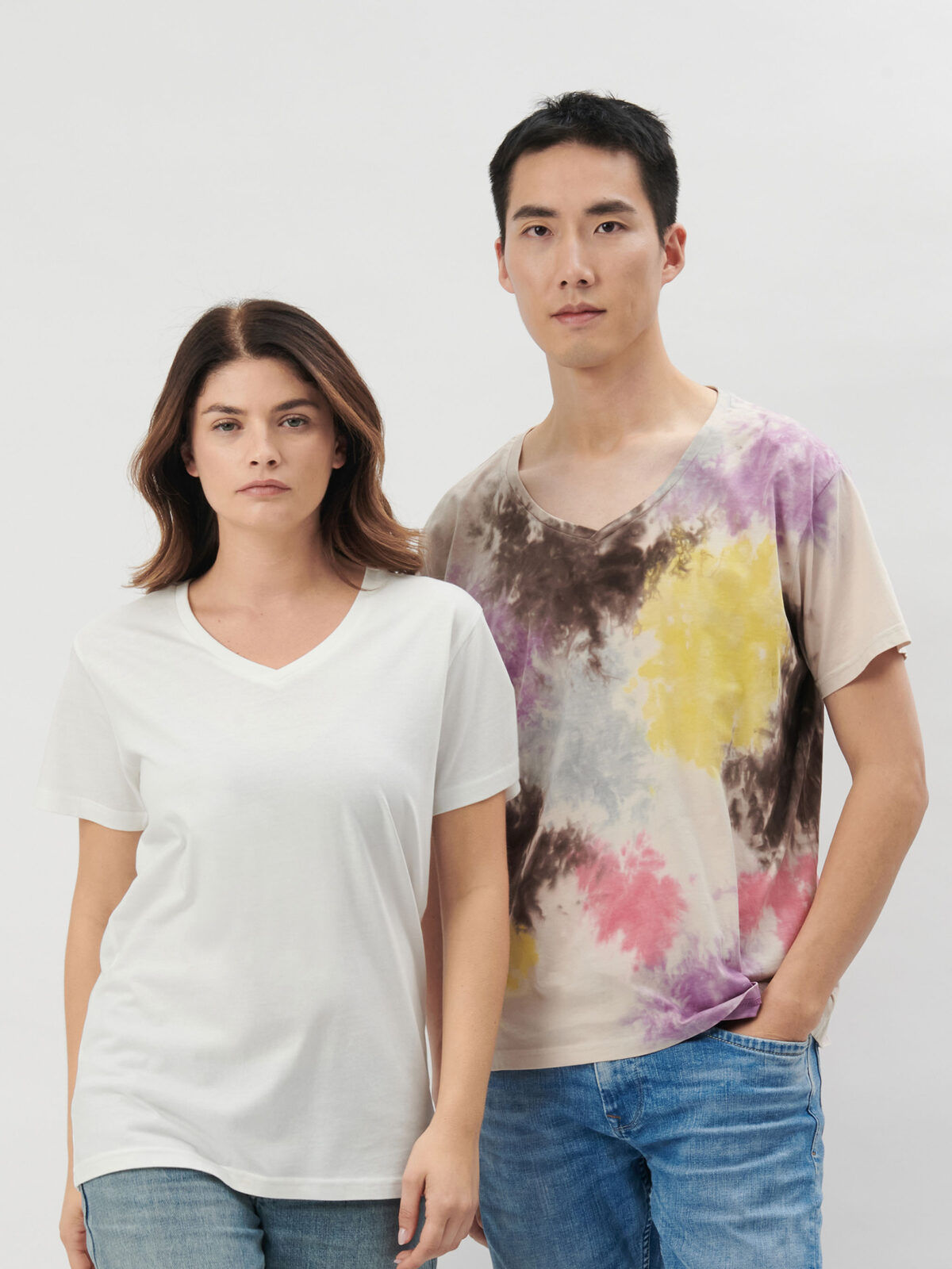 T-shirt col V coton - 5 coloris