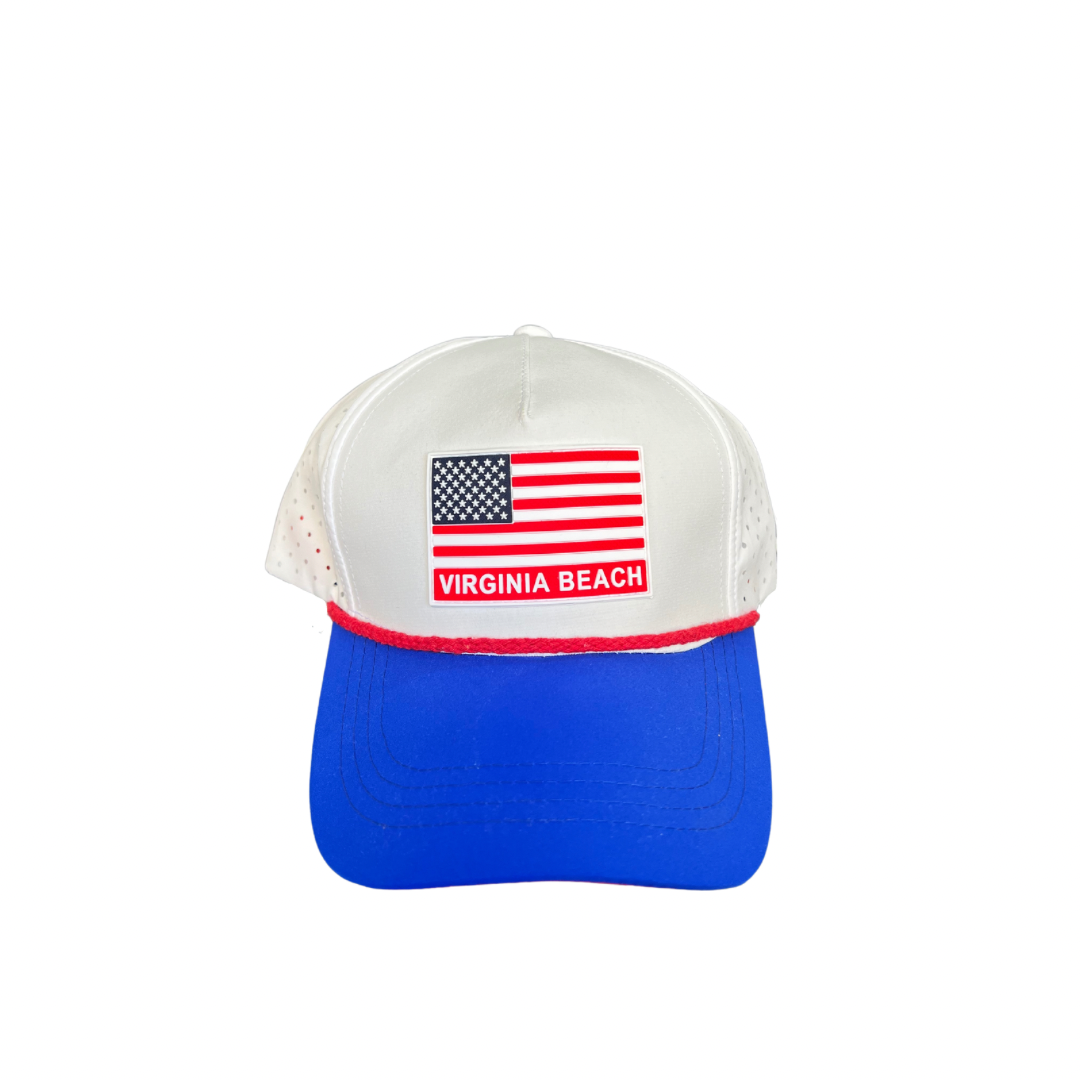 Virginia Beach USA Patch and Rope Snapback Cap - White/Blue