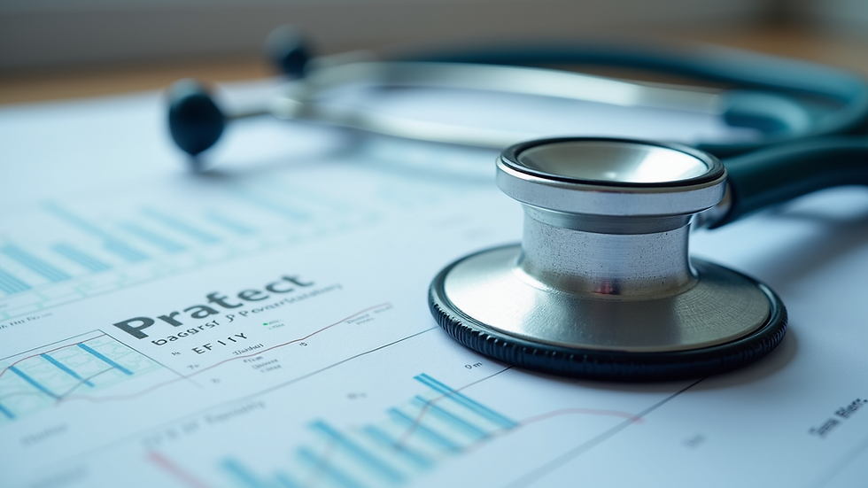 Close-up view of a stethoscope resting on a patient chart