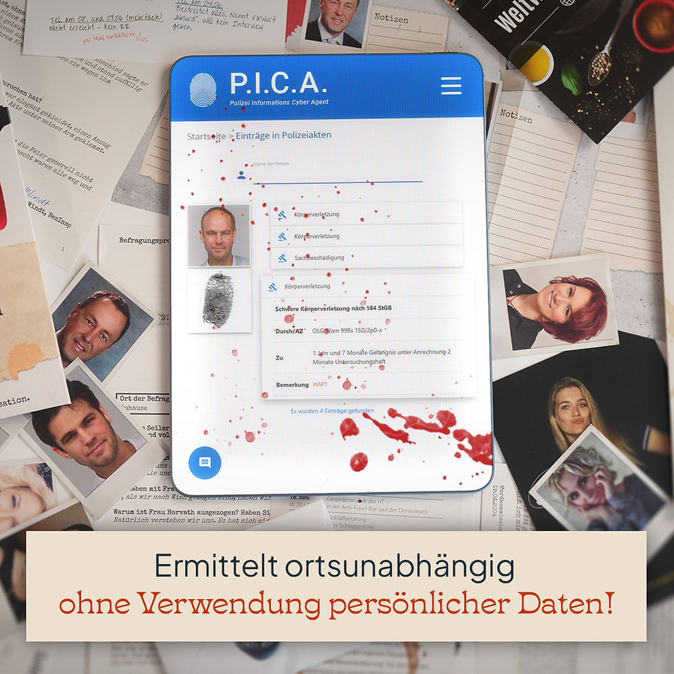 Miniaturbild: Ein Tablet mit Inhalten aus dem P.I.C.A. Polizei-Portal, welches die Ortsunabhängigkeit zum Lösen des Kriminalfalls zeigt