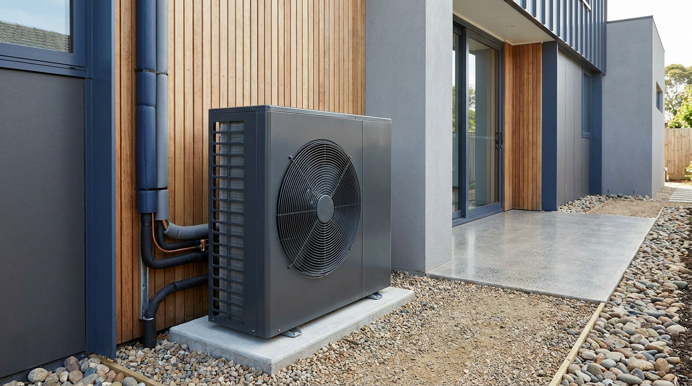 Premium completed HVAC outdoor-unit installation with precise pipework
