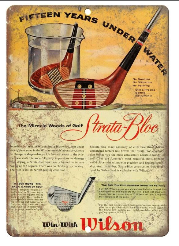 Wilson Strata golf ball vintage ad 9" x 12" retro metal sign