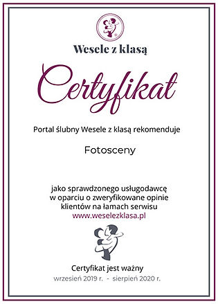 Certificate recommending Fotosceny as Wedding Photographer