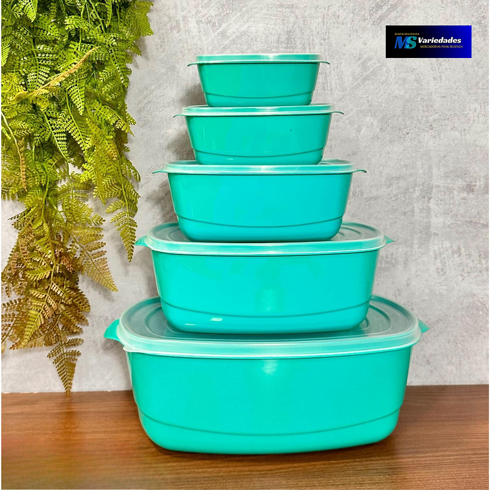 Miniatura: JOGO DE POTE 05 PEÇAS PLÁSTICO RETANGULAR