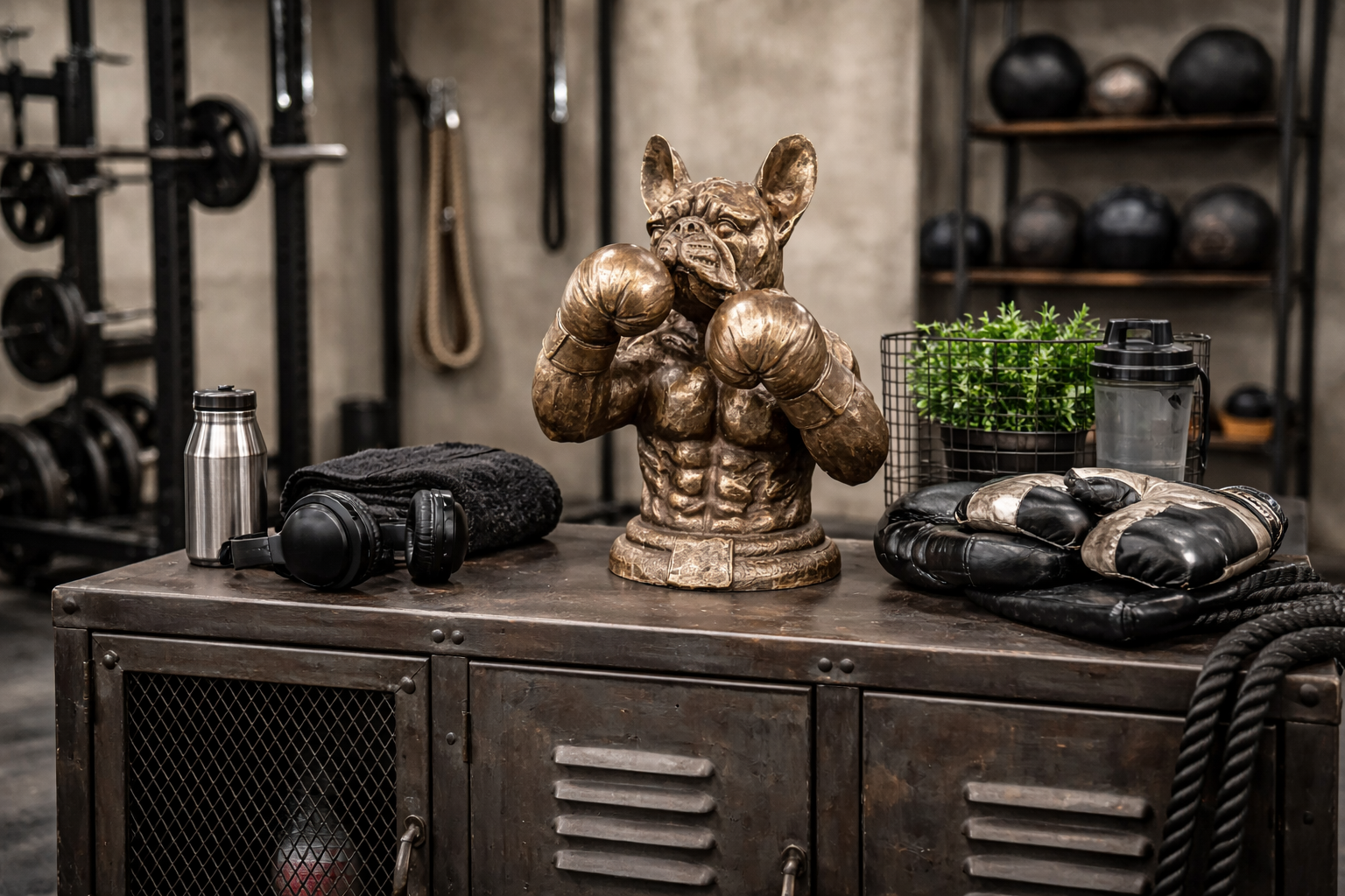 Bronze Finished Boxing French Bulldog Statue