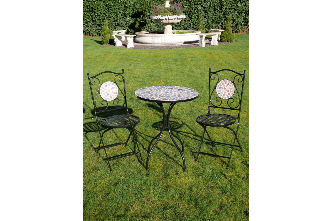 mosaic table and two chairs