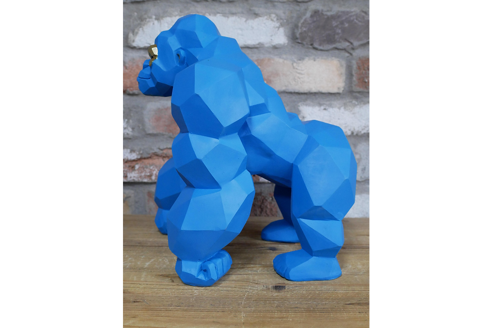 Thumbnail: Left Side of Bright Blue Geometric style Superhero themed Gorilla ornament