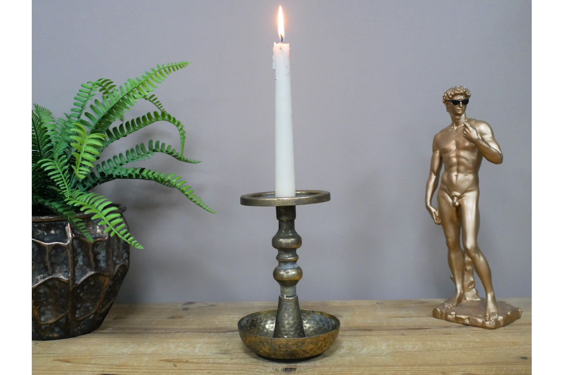 Rustic Brass Finished Candlestick Holder