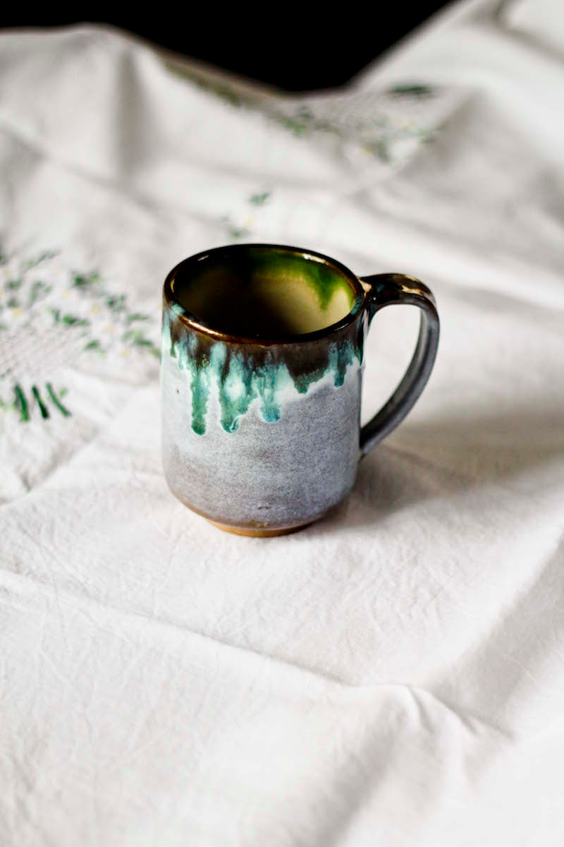 Gray & Green Stoneware Mug