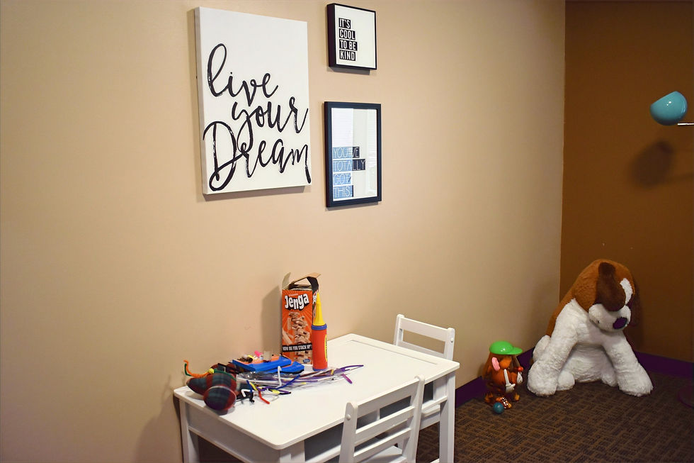 A play therapy room within the Staley Counseling Center.