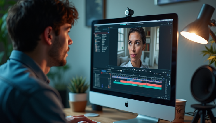 Close-up view of a computer screen displaying a synthetic video creation interface