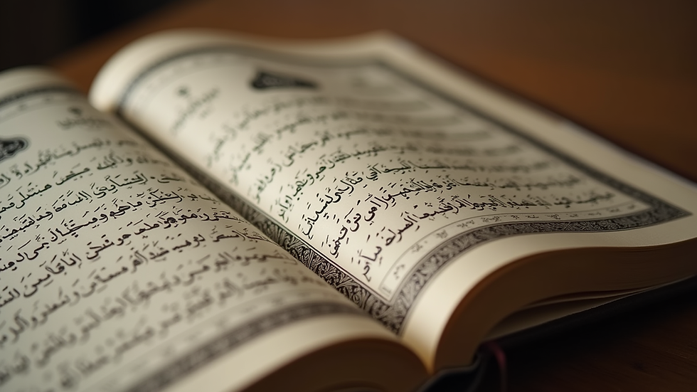 close-up view of a Quran page with Arabic calligraphy