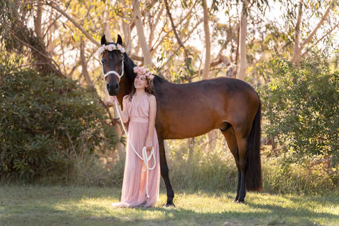 Teenage girl and her horse's photoshoot in a sunny afternoon in sydney