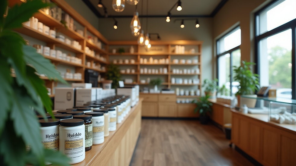 Eye-level view of a medical cannabis dispensary interior