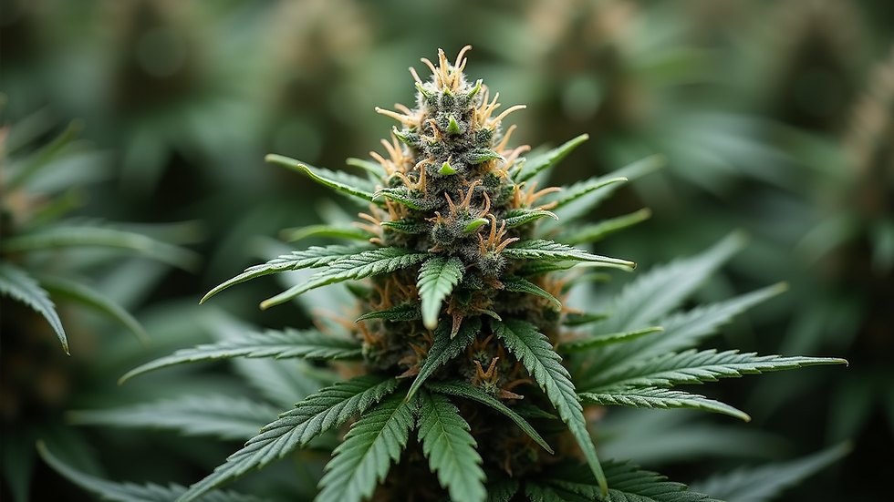 Eye-level view of cannabis buds with dense Indica characteristics