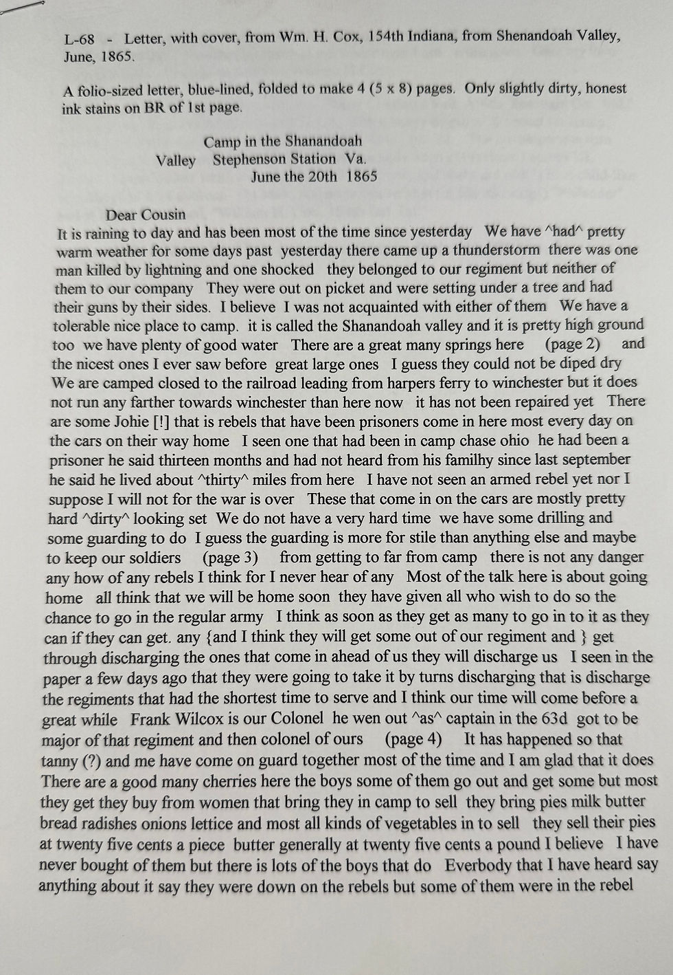 Thumbnail: Civil War Letter Soldier Getting Struck & Killed By Lightning 15th Indiana