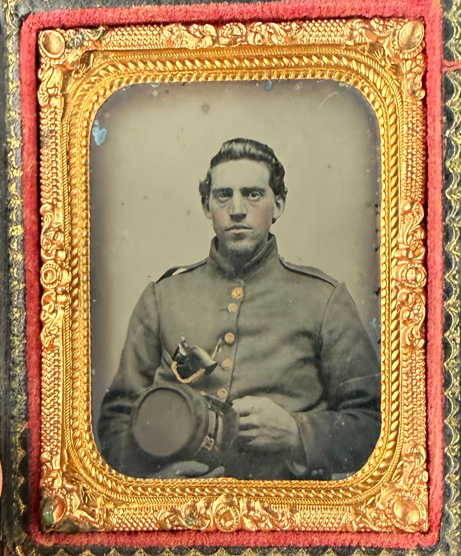 Civil War 1/9 Ambrotype of a Pistol Armed Union Soldier
