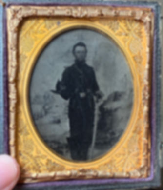 Civil War 1/6 Tintype of a Triple Armed Cavalryman Fort On The Hill Backdrop