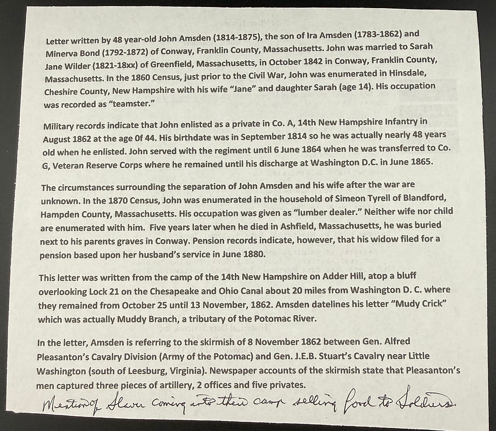 Thumbnail: Civil War 14th New Hampshire Letter on Letterhead about Battle & Black Woman