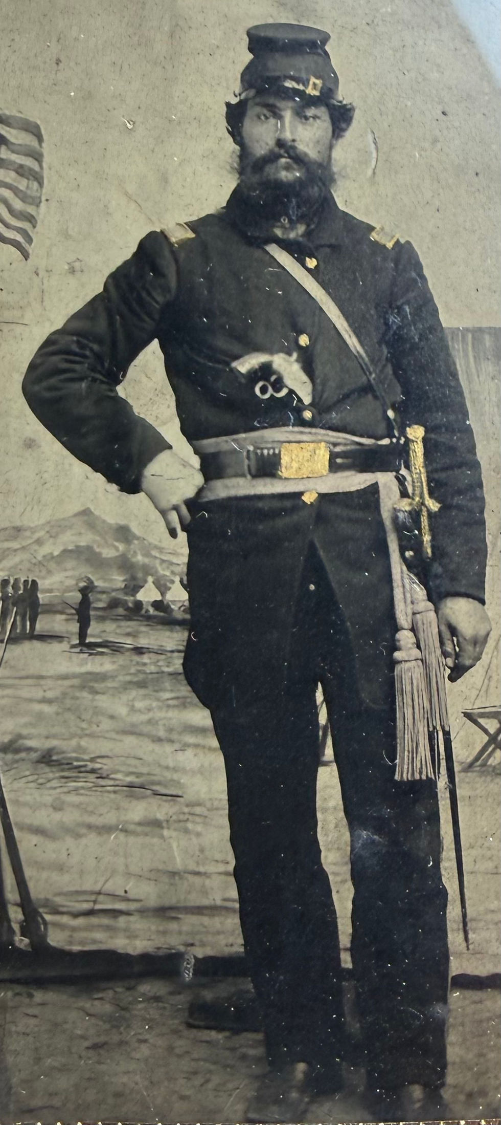 Thumbnail: Civil War 1/4 Tintype of a Federal Officer w/ Volcanic Pistol