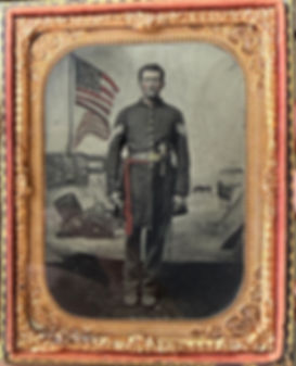 Civil War 1/4 Tintype of a Standing Double Armed Infantry Officer 