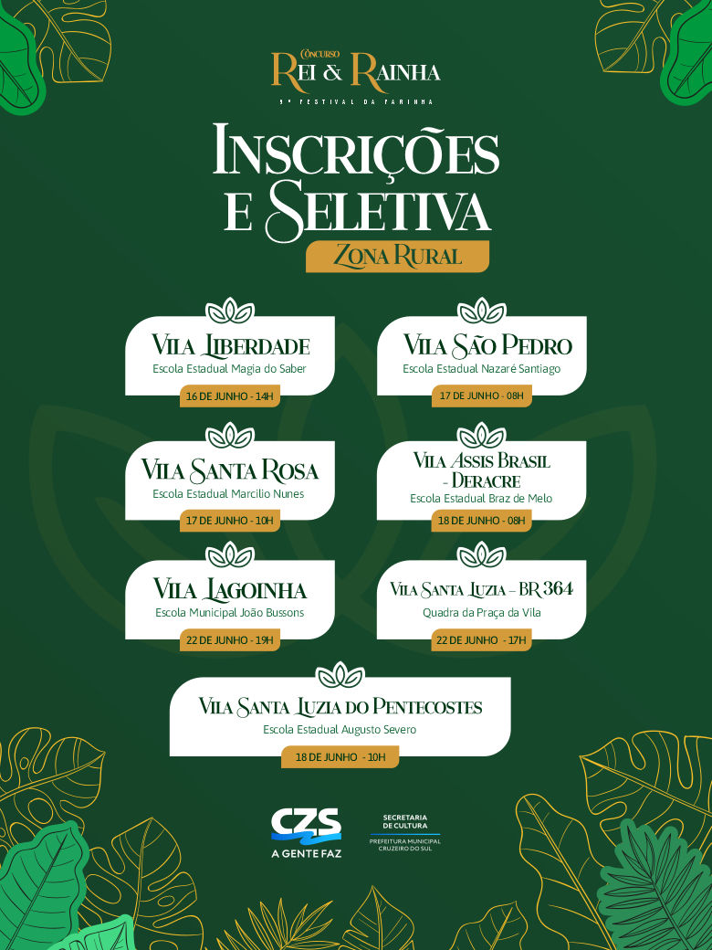 Prefeitura de Cruzeiro do Sul inicia inscrições e seletiva de Rei e Rainha do 9º Festival da Farinha 2026