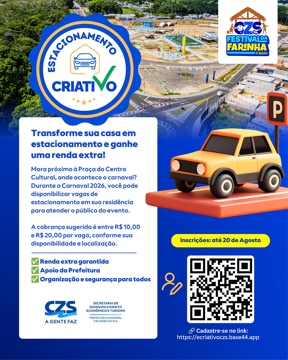Prefeitura de Cruzeiro do Sul abre inscrições para o programa Estacionamento Criativo do 9º Festival da Farinha 2026