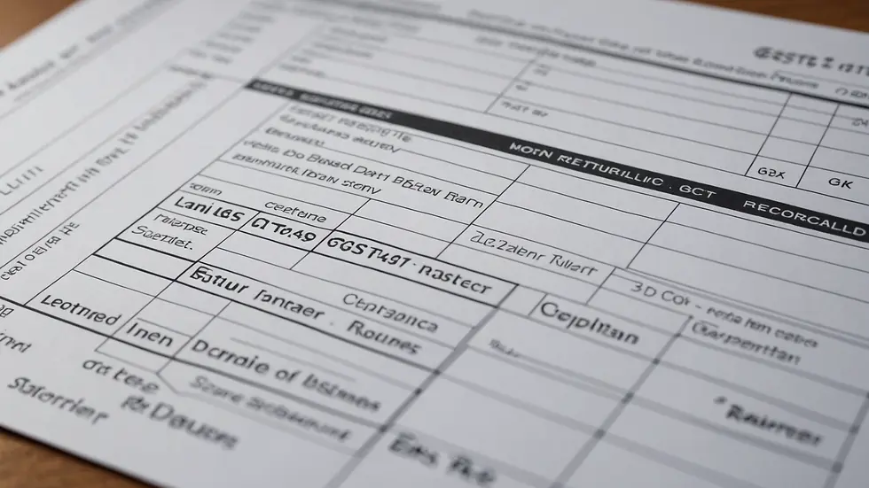 Close-up view of an organized ledger with a GST return label
