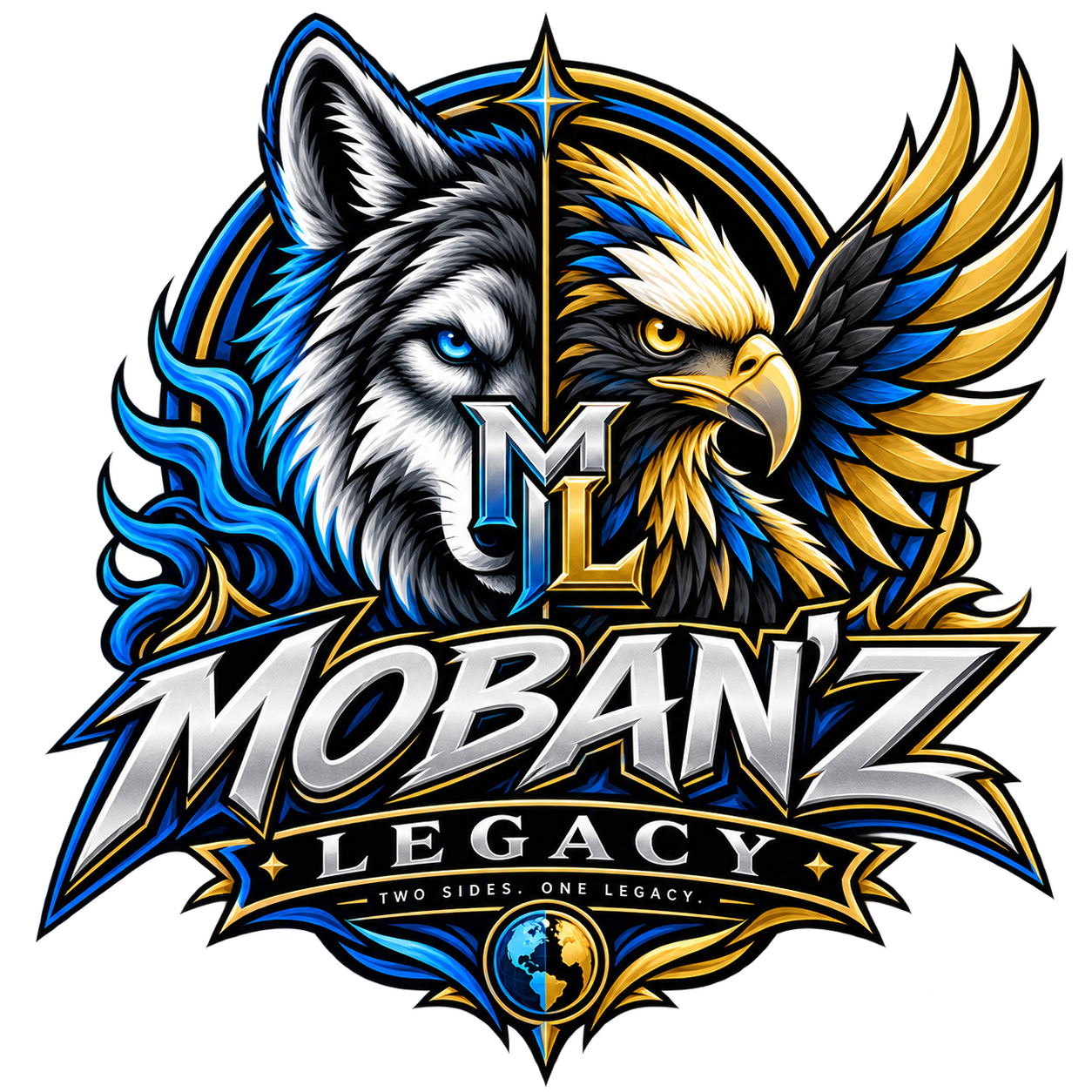Moban'z Legacy wolf and eagle logo