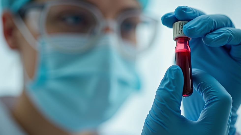 Close-up view of a lab technician preparing a blood sample for testing