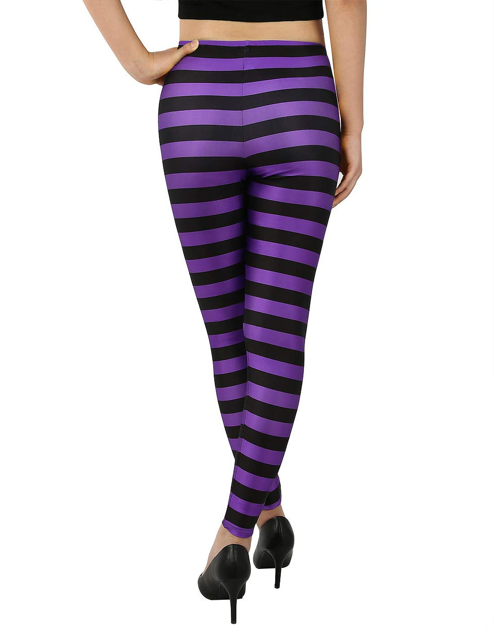 Thumbnail: HDE Funny Printed Leggings Digital Print Black Purple Witch Tights - L