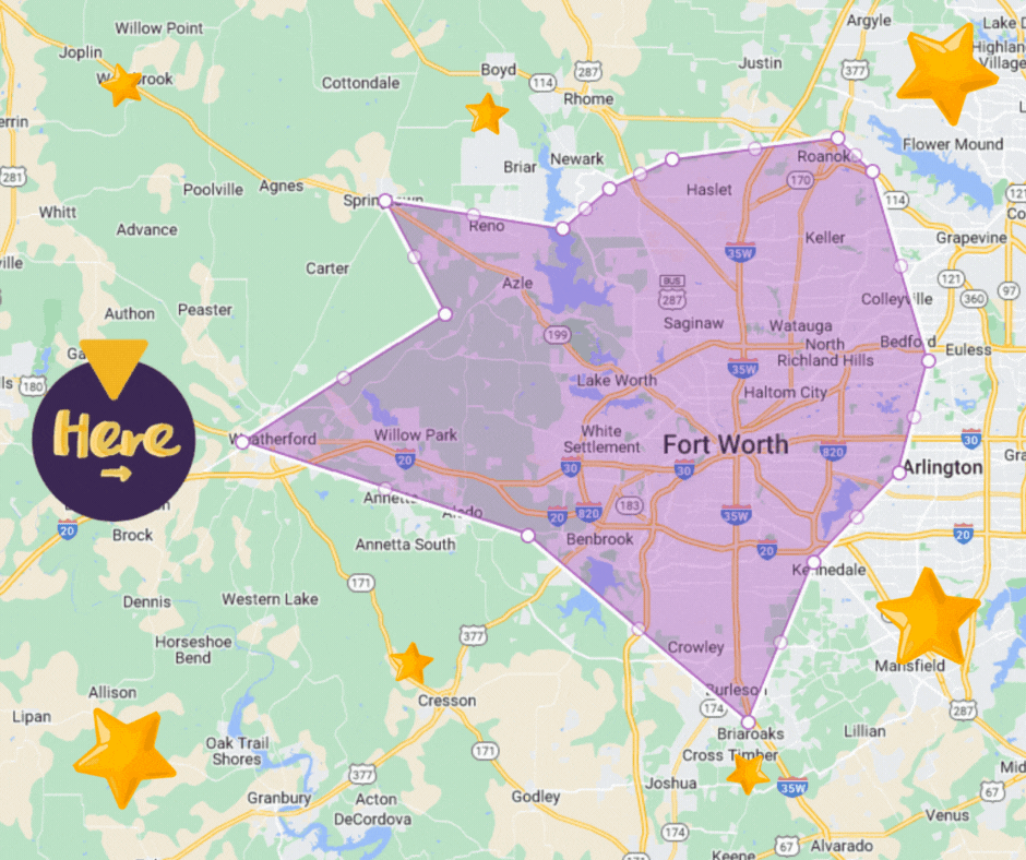 Map of Over The Moon Cleaning Company service area. 