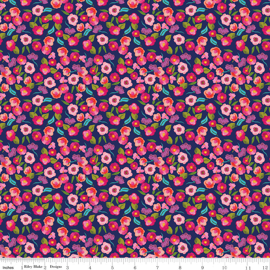 Blissful Blooms- Blossoms in Navy Riley Blake