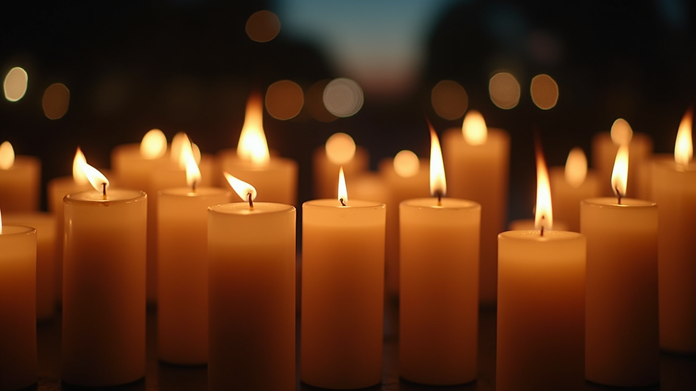 Eye-level view of a candlelight vigil for crime victims