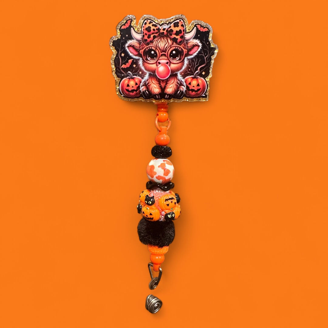 Halloween Cow Beaded Badge Reel 